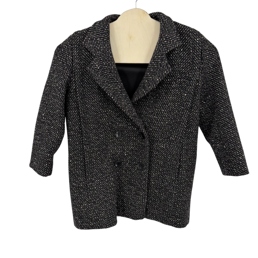 Forecaster of Boston Coat Women 10 Black Wool Herringbone Vintage ILGWU USA